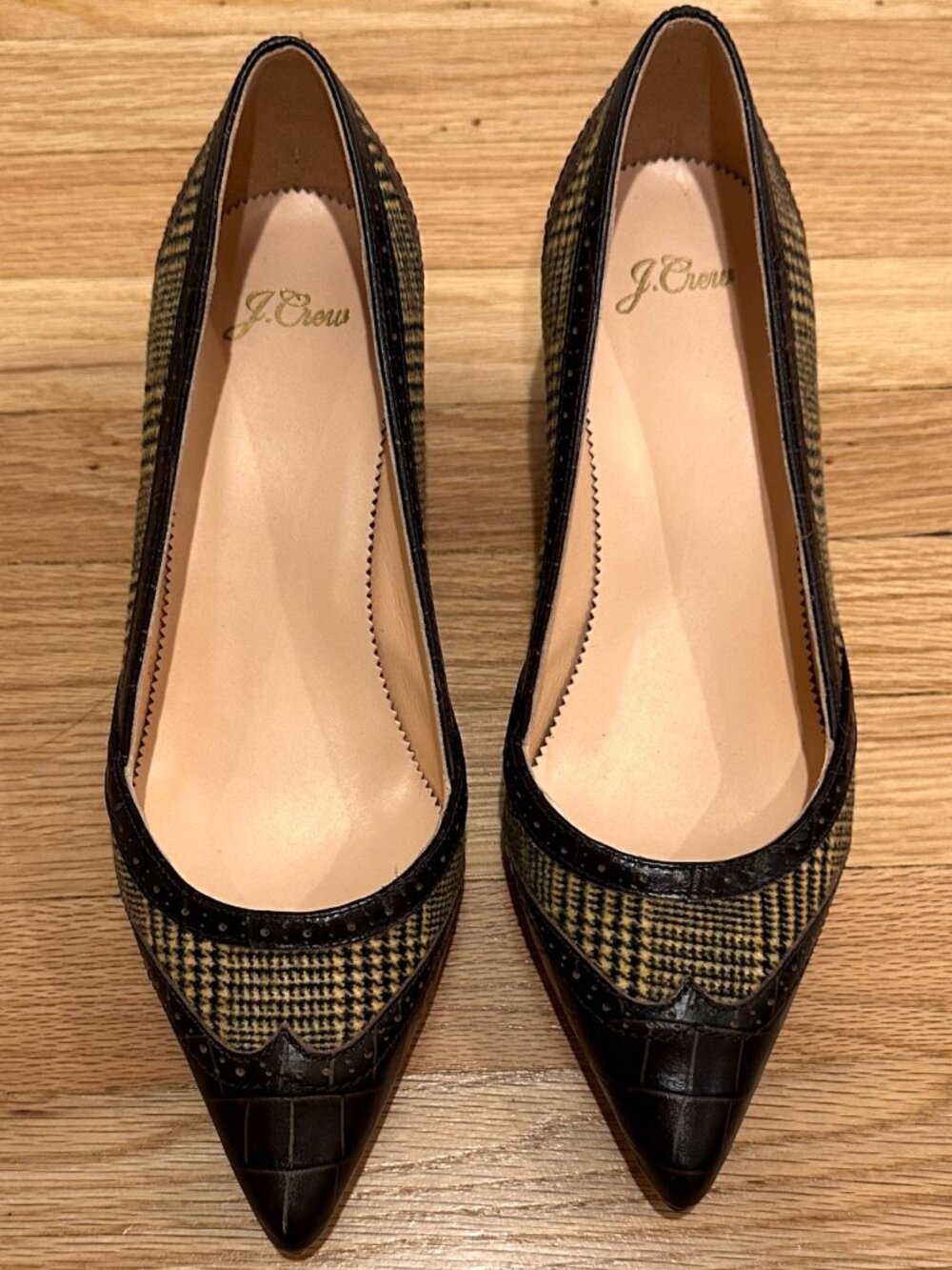 NewinBox J. Crew Glenplaid Spectator Sophia Pump Heels 9.5 Marigold Black AQ707
